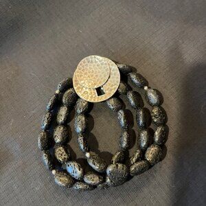 Silpada Black Lava Bracelet Hammered Sterling Button Toggle Clasp B1511
